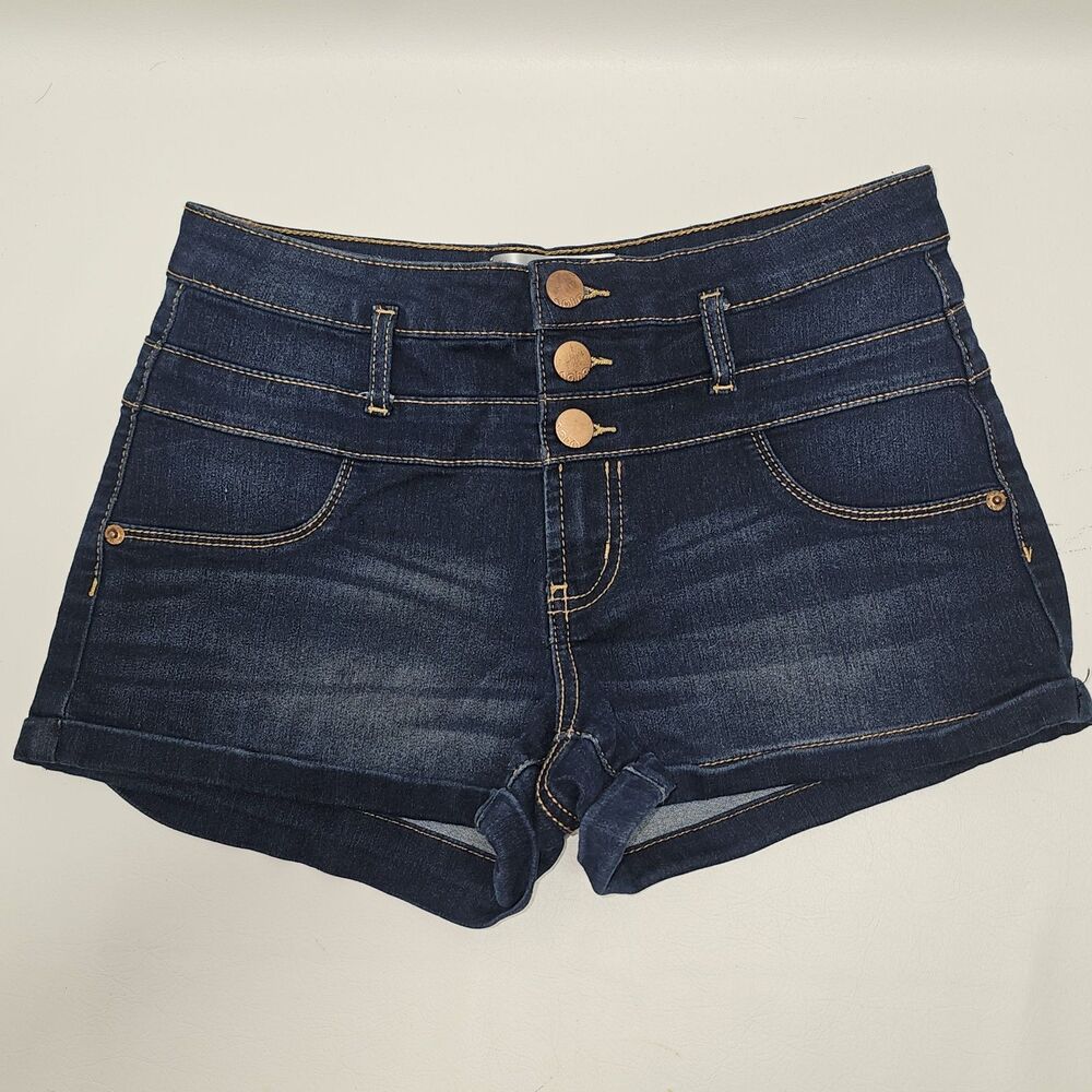 No Boundaries High Rise Button Front Denim Shorts Women’s Size 9 Dark Wash